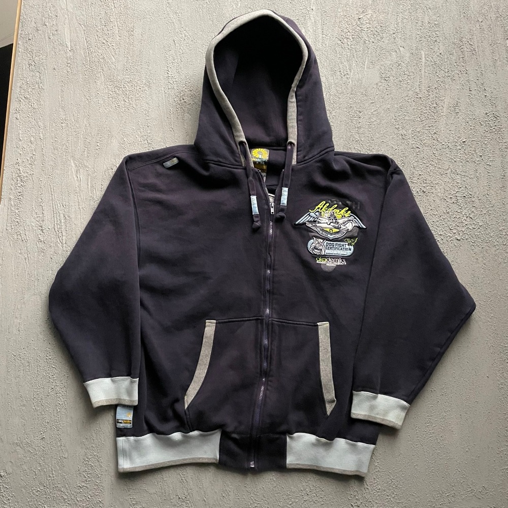 Vintage Aviation Embroidered Zip Hoodie Mens 3XL Black Y2K Akademiks